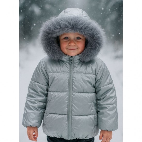 Siver unisex PUFFER COAT WITH HOOD