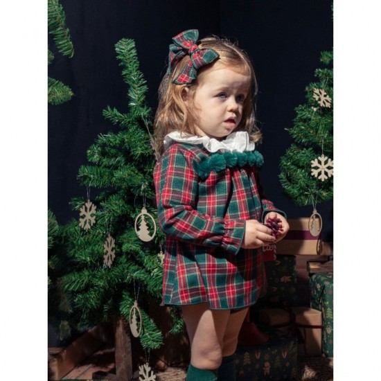 Calamaro Red and Green Tartan Jam Pant Set With Green PomPoms