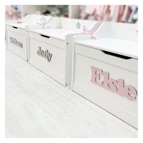 WHITE PERSONALISED TOY BOX - DELIVERY INCLUDED - SINGLE NAME WHITE PERSONALISED TOY BOX - DELIVERY INCLUDED - SINGLE NAME