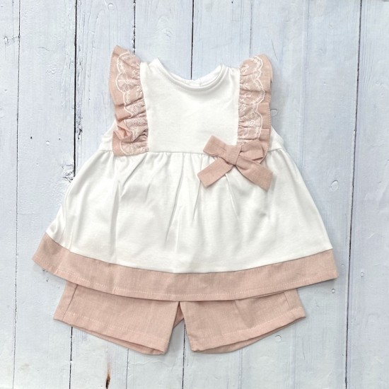 White with blush trim short set. White with blush trim short set.