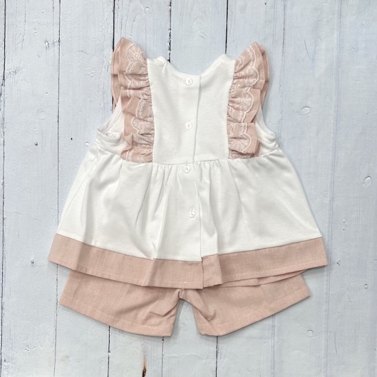 White with blush trim short set. White with blush trim short set.