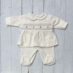 Teddy Smocked Outfit Ivory Teddy Smocked Outfit Ivory