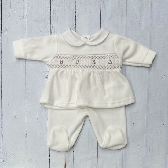 Teddy Smocked Outfit Ivory
