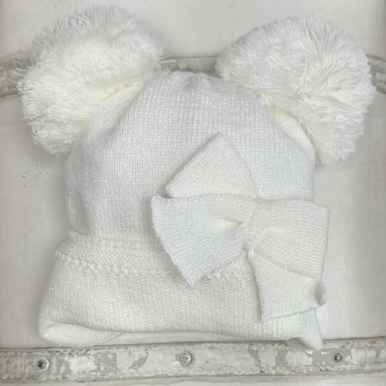 Little Nosh Cream Sparkly Knitted Double Pom Pom Hat
