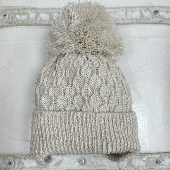 Little Nosh Beige Knitted Pom Pom Hat