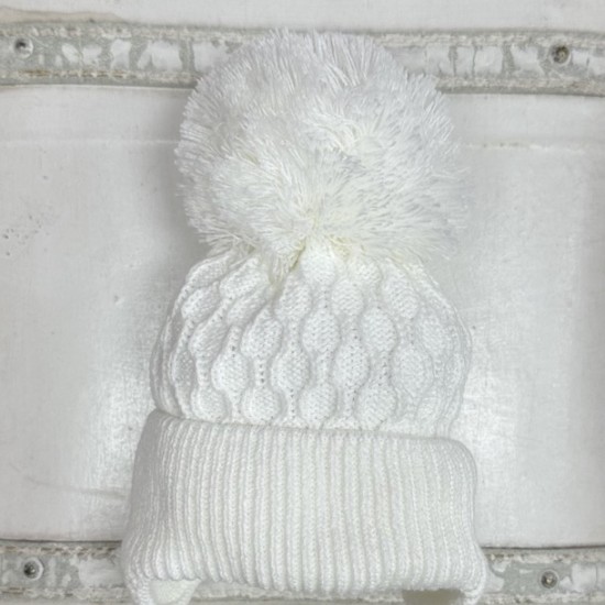 Little Nosh Cream Knitted Pom Pom Hat