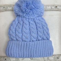 Little Nosh Blue Cable Knit Pom Pom Hat