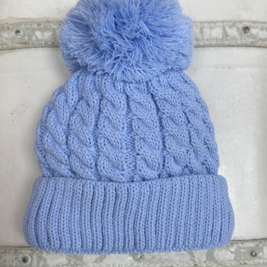 Little Nosh Blue Cable Knit Pom Pom Hat