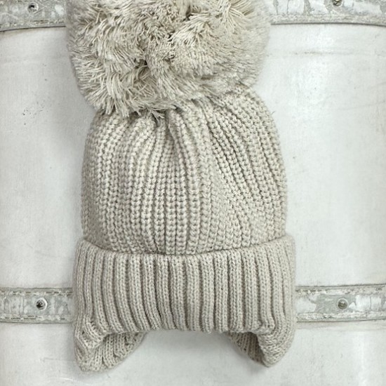 Little Nosh Tan Knitted Over Sized Pom Pom Hat