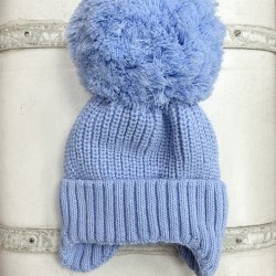 Little Nosh Blue Knitted Over Sized Pom Pom Hat Little Nosh Blue Knitted Over Sized Pom Pom Hat