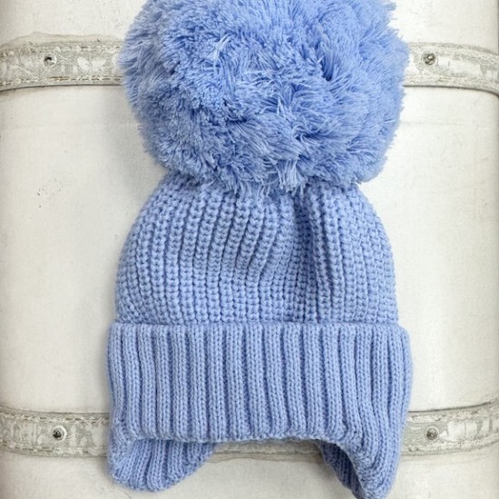 Little Nosh Blue Knitted Over Sized Pom Pom Hat