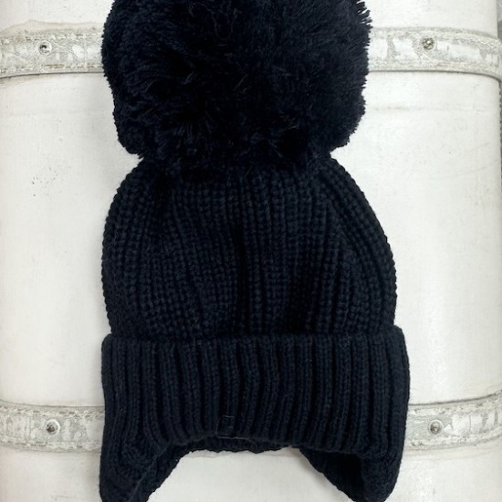 Little Nosh Navy Knitted Over Sized Pom Pom Hat