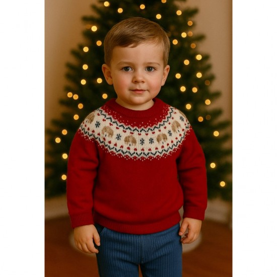 Mayoral Red Knitted Jumper With Fair Isle Design And Leggings Set