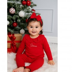 Personalised Girls Red Pyjamas With Frill Detailing