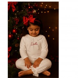 Personalised Girls White Pyjamas With Frill Detailing