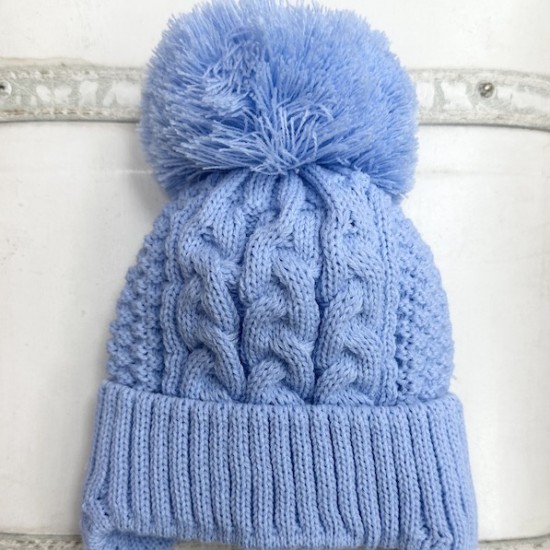 Little Nosh Beige Patterned Knitted Hat With Pom Pom