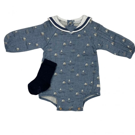 Tutto Piccolo Blue Sailor Romper And Socks Set