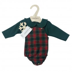 Calamaro Boys Green and Red Tartan Romper