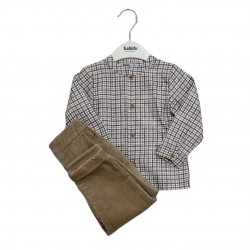 Babidu Boys Checked Shirt And Corduroy Trousers Set