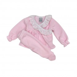 Babidu Pink Knitted Wrap Top And Footed Trouser Set