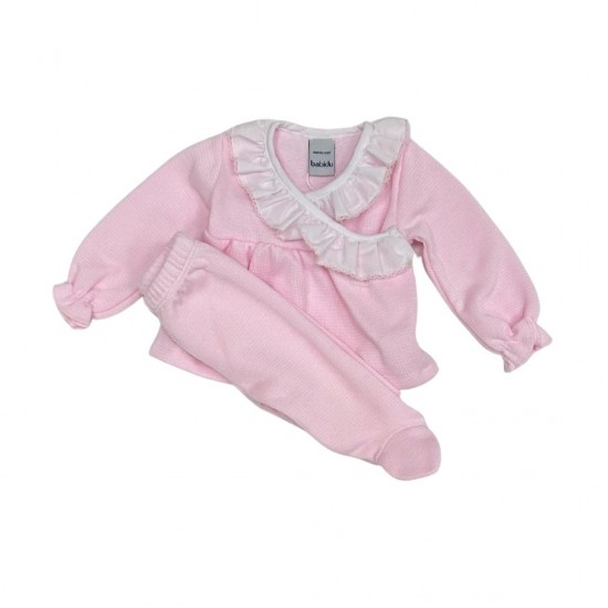 Babidu Pink Knitted Wrap Top And Footed Trouser Set