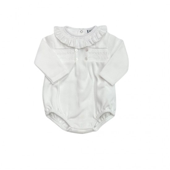 Babidu White Knitted Romper With White Frill Collar