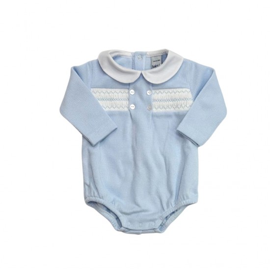 Babidu Blue Knitted Romper With Peter Pan Collar
