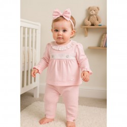 Mintini Pink and White Lace Top and Trouser Set