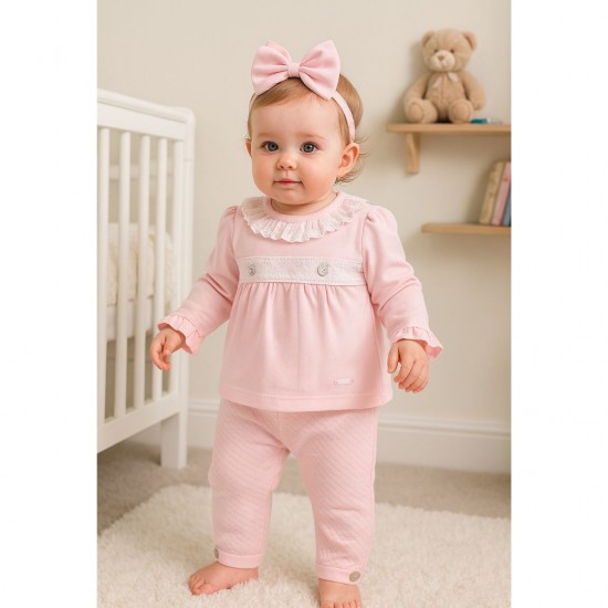 Mintini Pink and White Lace Top and Trouser Set