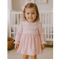 Mintini Pink And White Dress With Smock Detailing