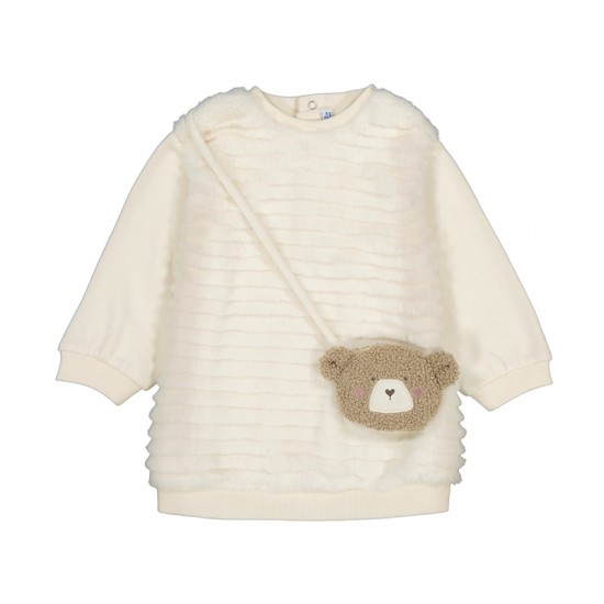 Mayoral Cream Fluffy Jumper Dress With Bag