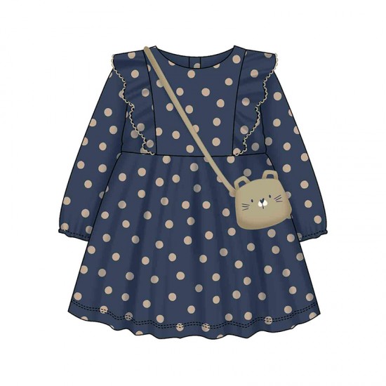 Mayoral Navy Spotty Dress With Bag
