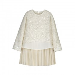 Mayoral Cream and Gold Pleated Dress Mayoral Cream and Gold Pleated Dress