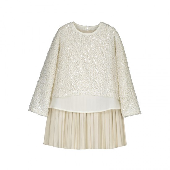 Mayoral Cream and Gold Pleated Dress
