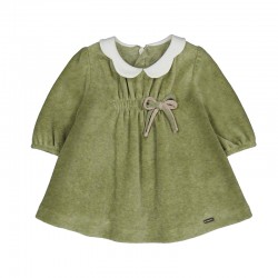 Mayoral Green Velvet Dress With Bow Detail Mayoral Green Velvet Dress With Bow Detail