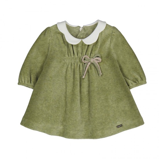 Mayoral Green Velvet Dress With Bow Detail