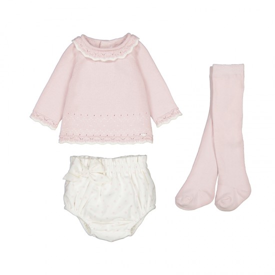 Mayoral Pink Knitted Jam Pant Set With TIghts
