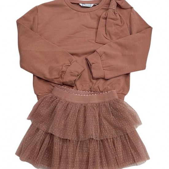 Mayoral Rose Gold Jumper With Tulle Skirt Mayoral Rose Gold Jumper With Tulle Skirt