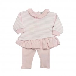 Tutto Piccolo Quilted Stripped Pink Dress With Jeggings Tutto Piccolo Quilted Stripped Pink Dress With Jeggings