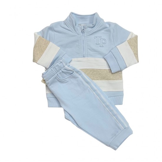 Tutto Piccolo Blue Striped Zip Up Top And Trouser Set Tutto Piccolo Blue Striped Zip Up Top And Trouser Set