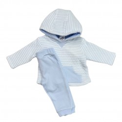 Tutto Piccolo Blue and White Striped Hooded Top and Trouser Set Tutto Piccolo Blue and White Striped Hooded Top and Trouser Set