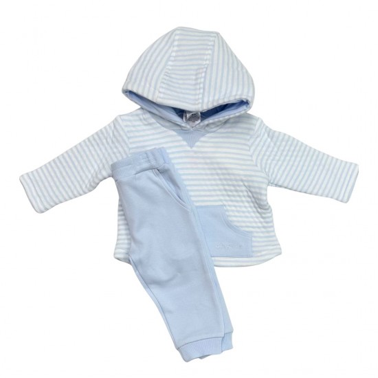 Tutto Piccolo Blue and White Striped Hooded Top and Trouser Set Tutto Piccolo Blue and White Striped Hooded Top and Trouser Set