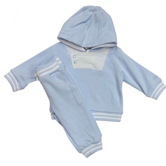 Tutto Piccolo Blue And White Hooded Top and Trouser Set Tutto Piccolo Blue And White Hooded Top and Trouser Set