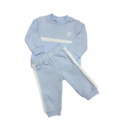 Tutto Piccolo Blue Crew Neck Tracksuit With White Stripe Tutto Piccolo Blue Crew Neck Tracksuit With White Stripe