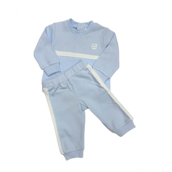 Tutto Piccolo Blue Crew Neck Tracksuit With White Stripe Tutto Piccolo Blue Crew Neck Tracksuit With White Stripe