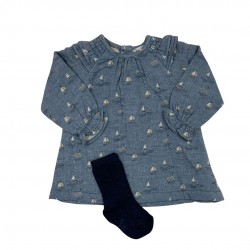 Tutto Piccolo Blue Sail Boat Print Dress And Socks Set Tutto Piccolo Blue Sail Boat Print Dress And Socks Set