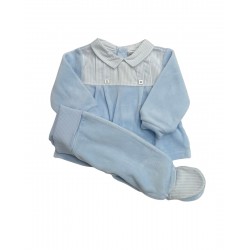 Tutto Piccolo Blue Velour Top And Footed Trouser Set