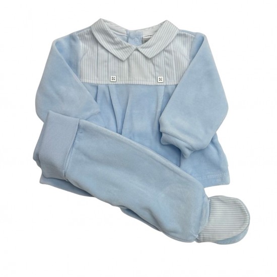 Tutto Piccolo Blue Velour Top And Footed Trouser Set Tutto Piccolo Blue Velour Top And Footed Trouser Set