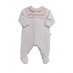 Tutto Piccolo Pink Striped Romper With Scallop Trim