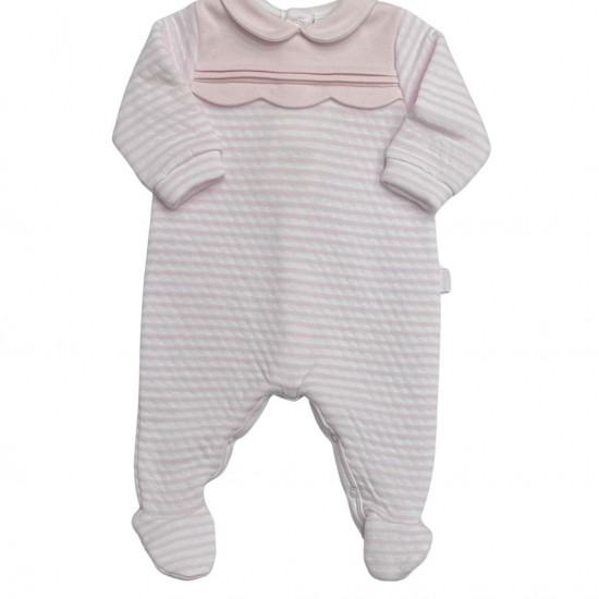 Tutto Piccolo Pink Striped Romper With Scallop Trim Tutto Piccolo Pink Striped Romper With Scallop Trim